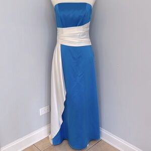 Alexia Designs Blue and White Strapless Gown